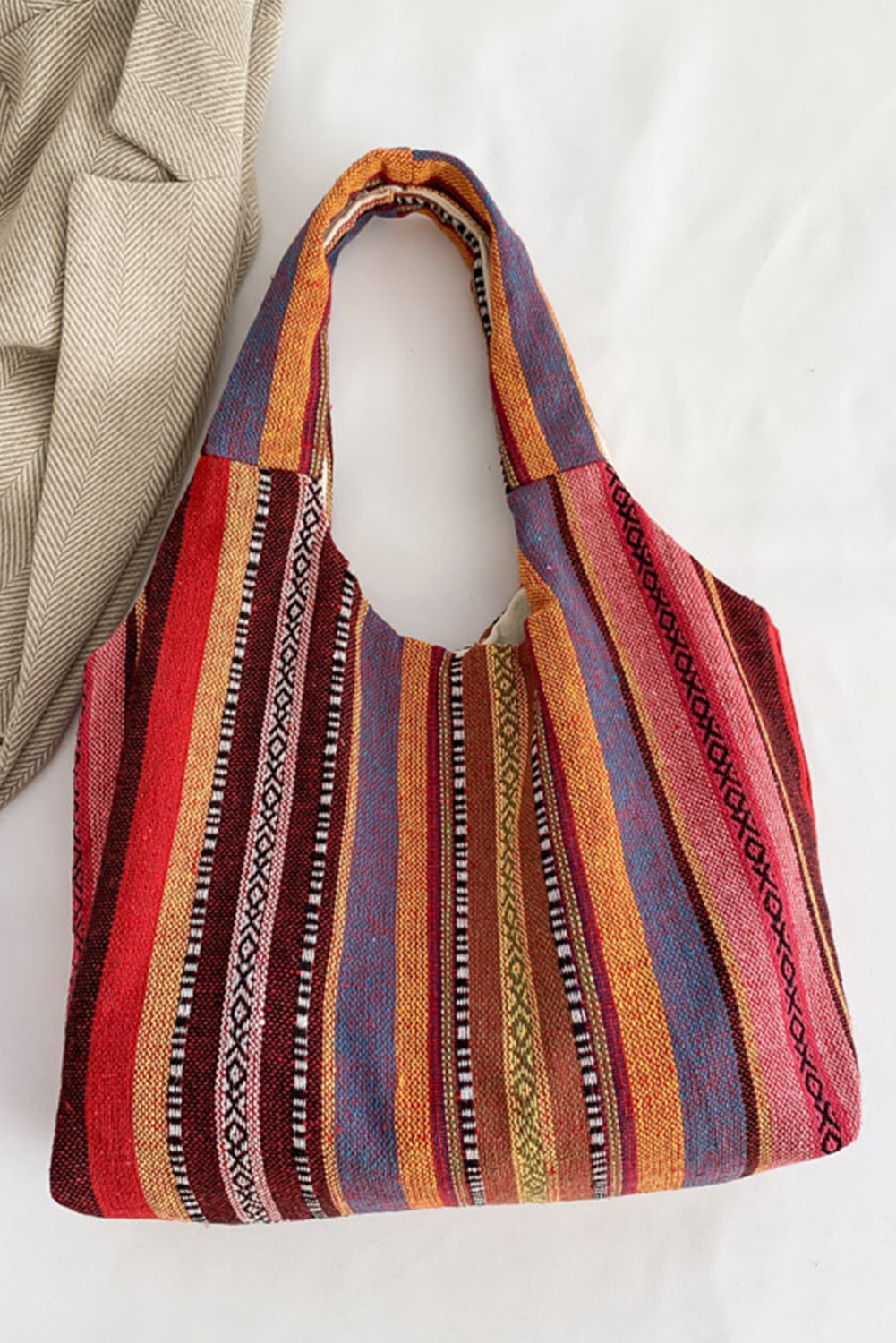 Fiery Red Ethnic Striped Canvas Tote Bag