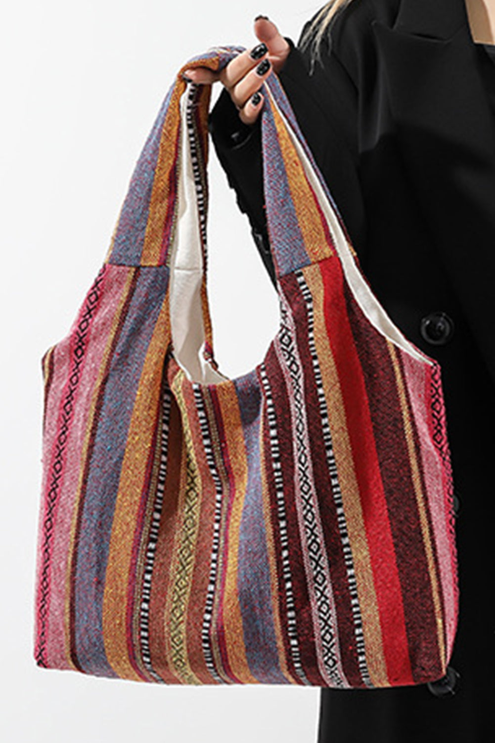 Fiery Red Ethnic Striped Canvas Tote Bag