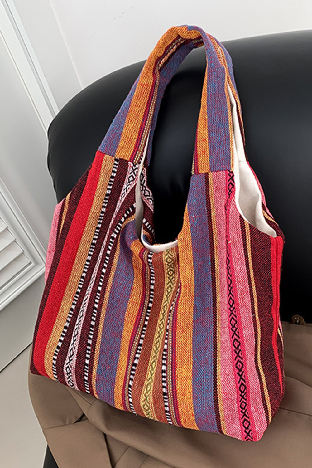 Fiery Red Ethnic Striped Canvas Tote Bag