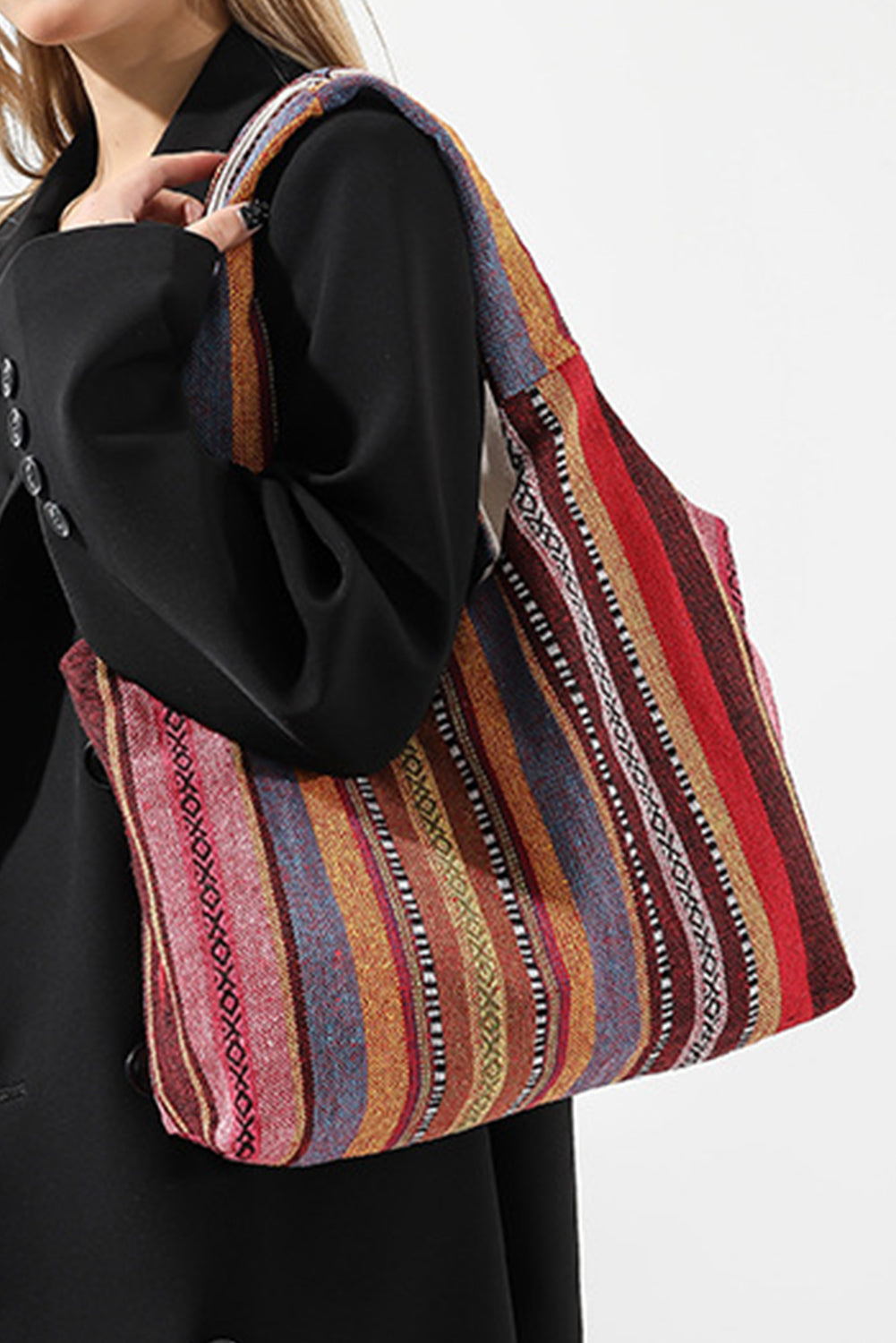 Fiery Red Ethnic Striped Canvas Tote Bag