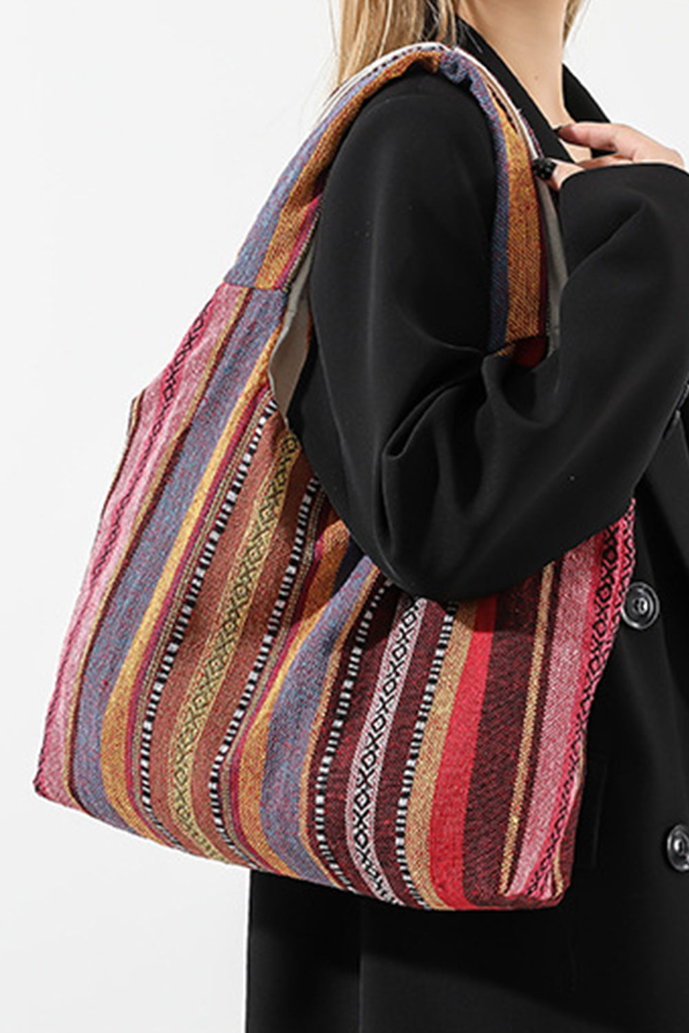 Fiery Red Ethnic Striped Canvas Tote Bag