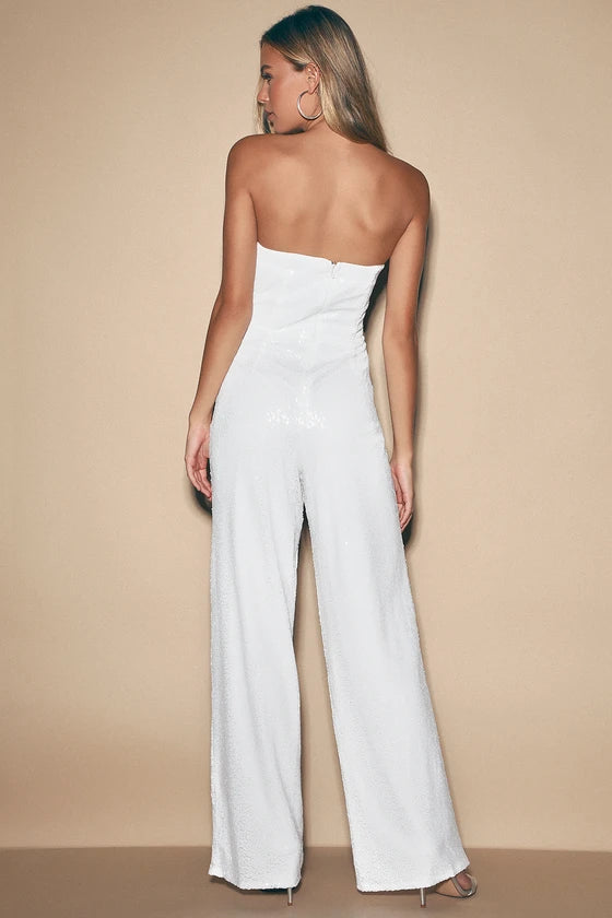 Lulus Like a Diamond White Sequin Strapless Jumpsuit