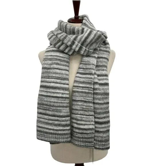 Jocelyn Scarf Gray Stripe Wool Blend Rectangle Stretchy Columbus Scarf NEW
