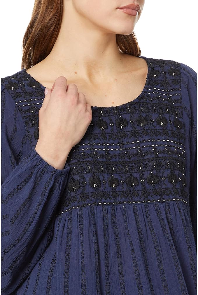 Lucky Brand Women's Beaded Embroidered Peasant Top