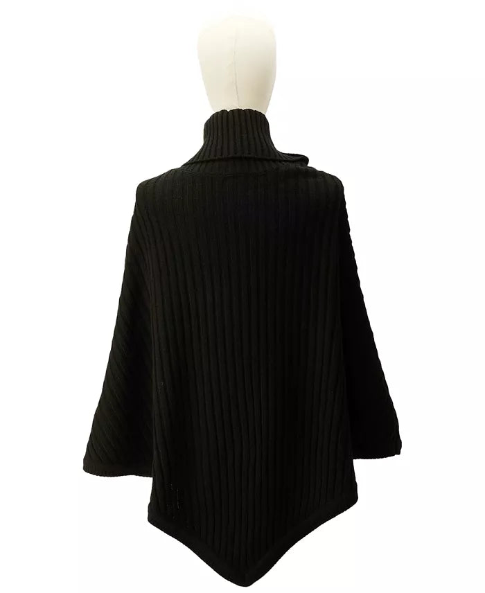Michael Kors Women's Wide-Rib Button Turtleneck Poncho