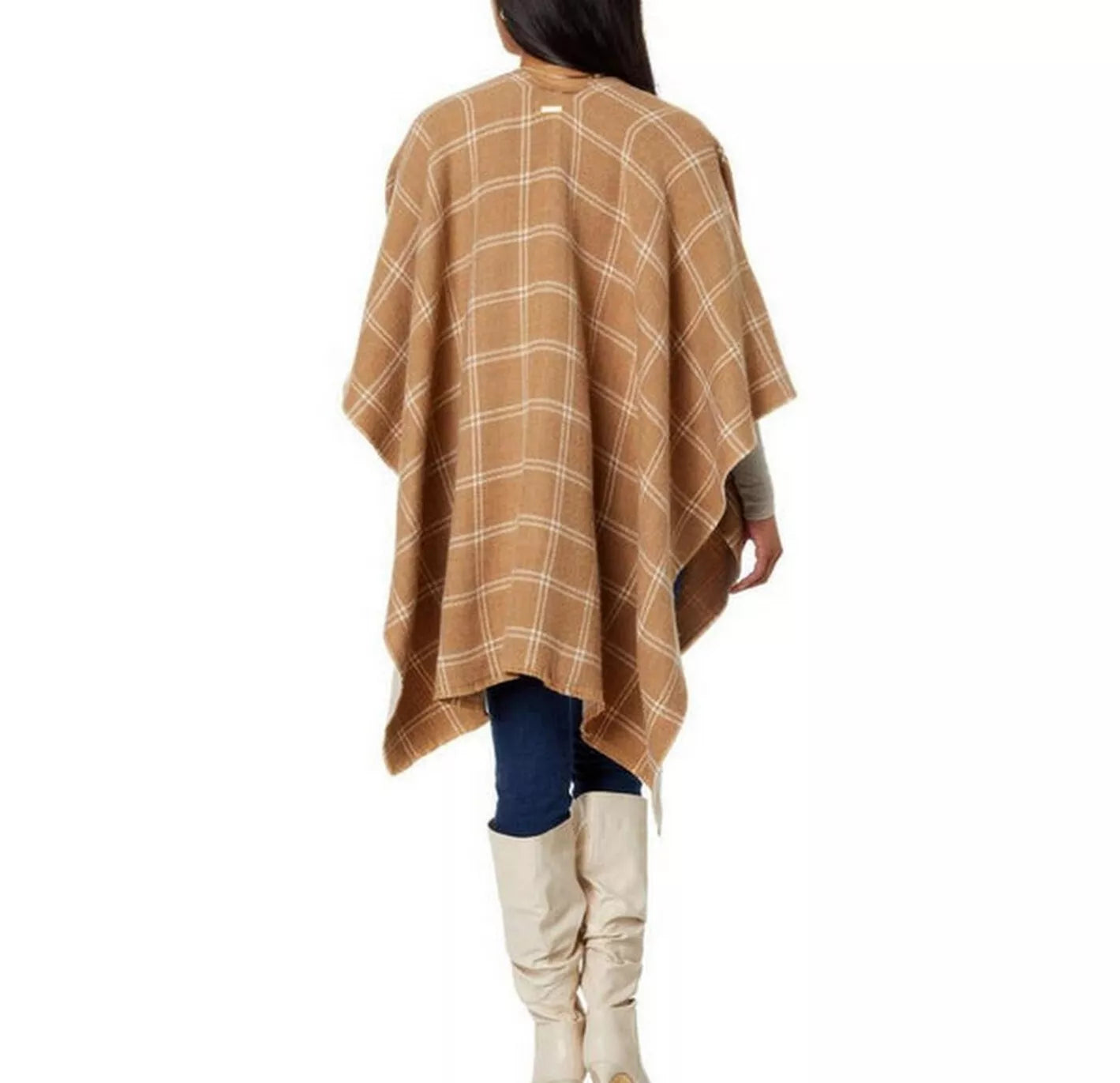 Ralph Lauren Herringbone-Windowpane Reversible Ruana Camel/Beige