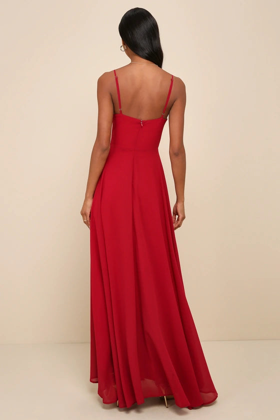 Lulus Cause for Commotion Red Pleated Bustier Maxi Dress