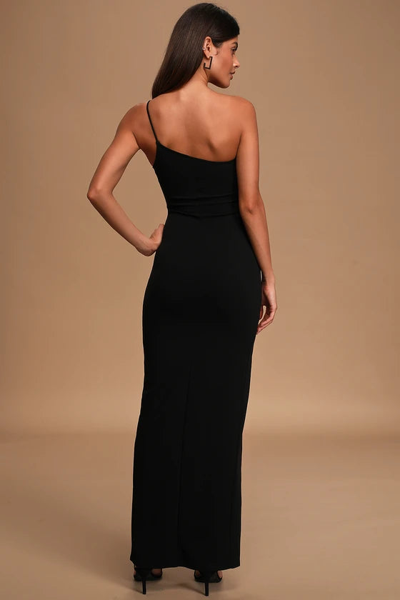 Lulus Keeper of My Heart Black One-Shoulder Maxi Dress