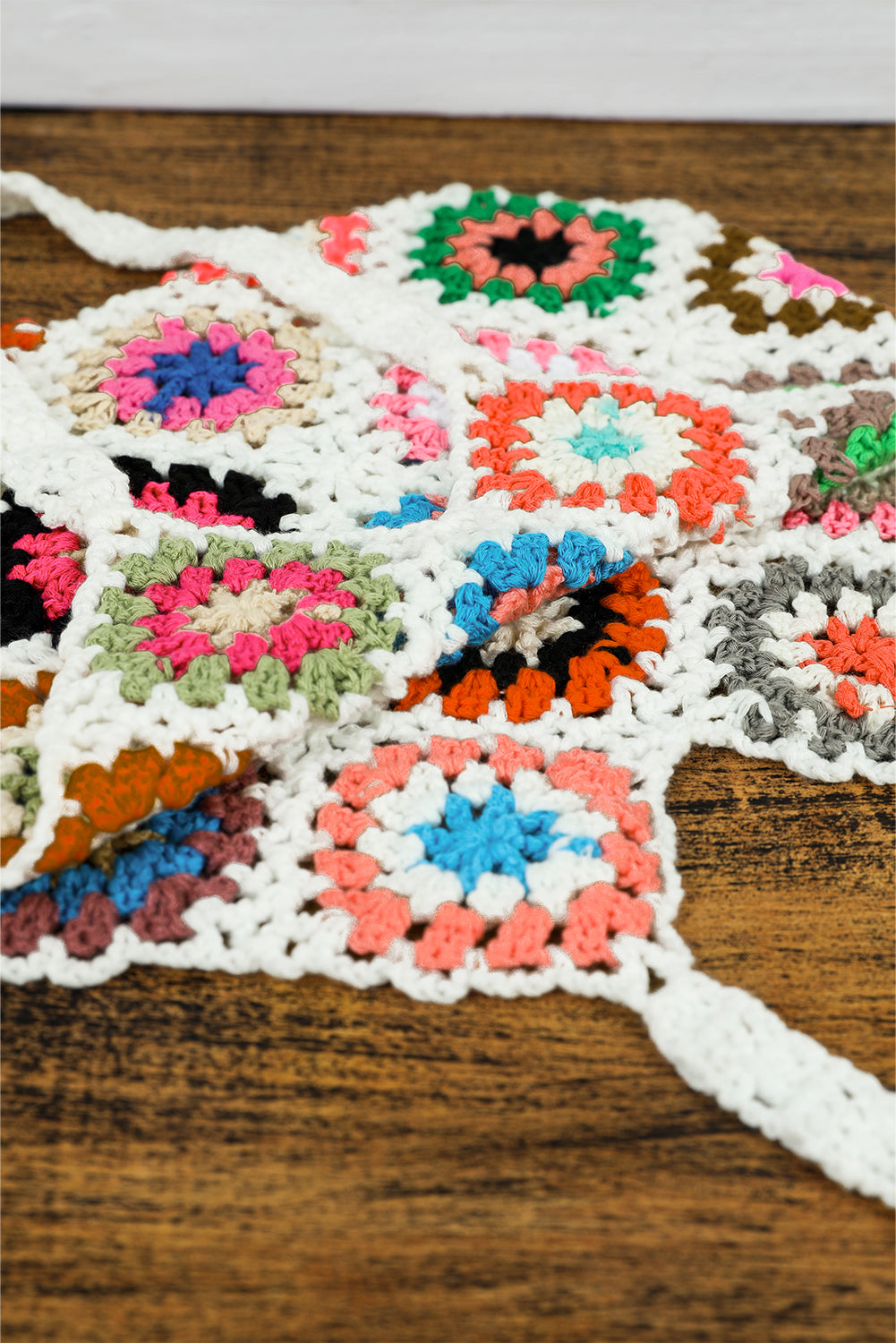 White Boho Floral Crochet Retro Hollowed Tote Bag