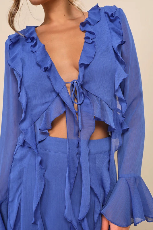 Lulus Blue Chiffon Blouse XL
