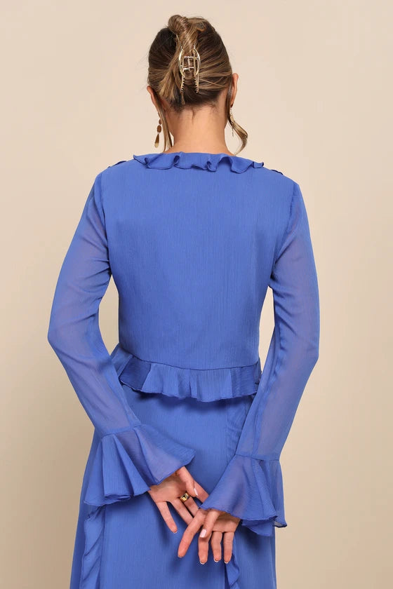 Lulus Blue Chiffon Blouse XL