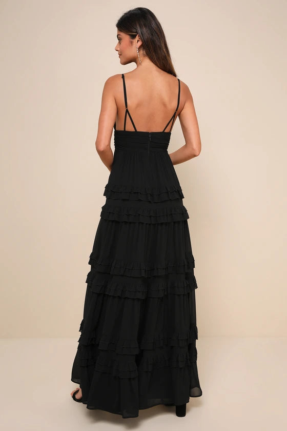 Lulus Lavish Perfection Black Ruffled Tiered Maxi Dress