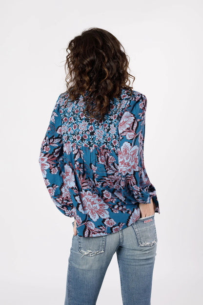 Band of The Free Josie Sapphire Mixed Print Long Sleeve Top
