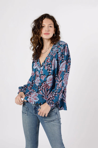Band of The Free Josie Sapphire Mixed Print Long Sleeve Top