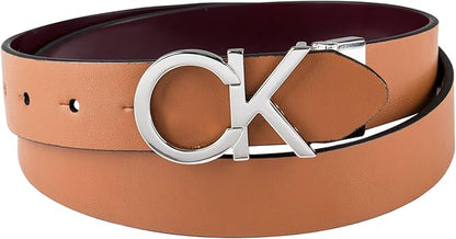 Calvin Klein Women's Two-in-One Reversible CK Monogram Plaque Buckle Dress Belt