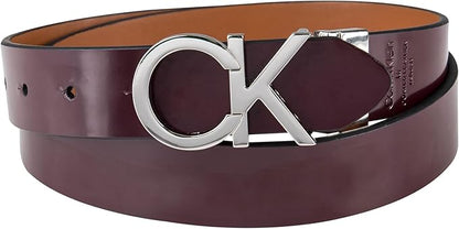 Calvin Klein Women's Two-in-One Reversible CK Monogram Plaque Buckle Dress Belt