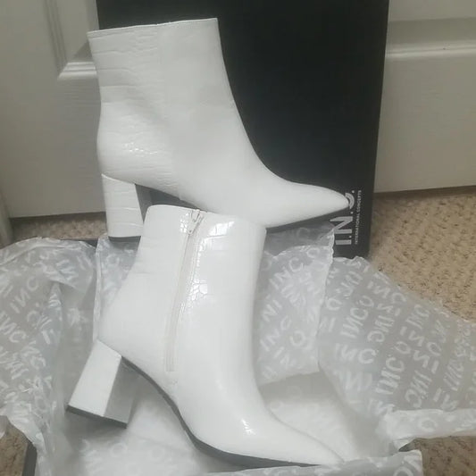 INC International Concepts White Croc Embossed Ankle Boot