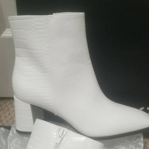 INC International Concepts White Croc Embossed Ankle Boot