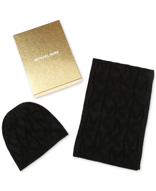 Michael Michael Kors Debossed MK Metallic Toque & Scarf Set