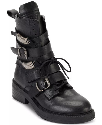 DKNY Black Buckle Combat Boot