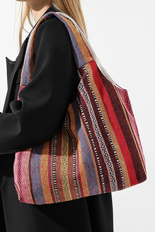 Fiery Red Ethnic Striped Canvas Tote Bag