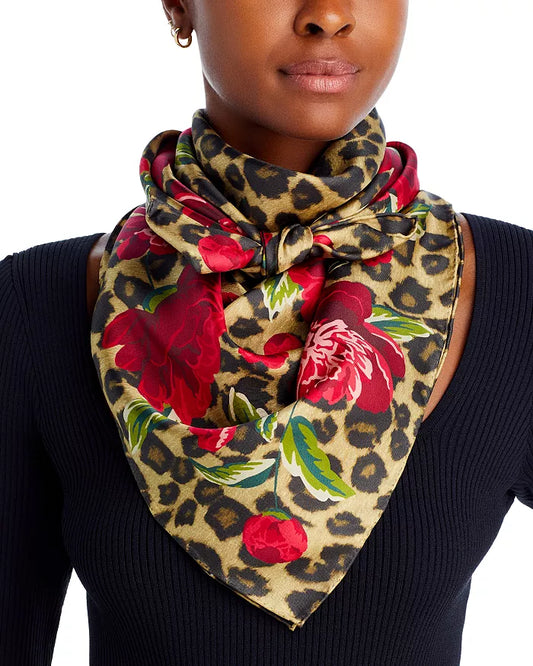 Echo Leopard Garden Square Silk Scarf