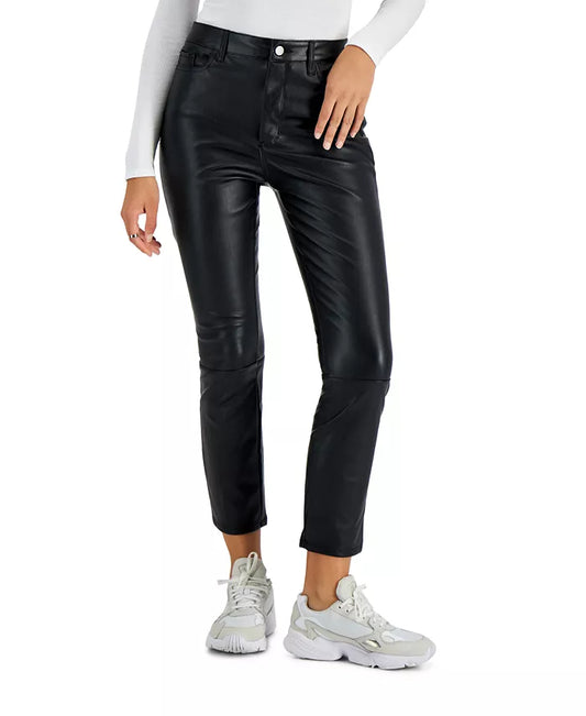 Tinseltown Juniors' Faux-Leather Straight-Leg Pants