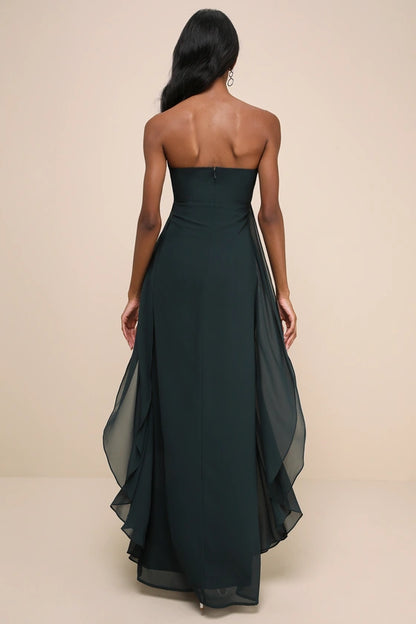 Lulus Intricate Perfection Emerald Green Strapless Ruffled Maxi Dress