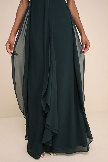 Lulus Intricate Perfection Emerald Green Strapless Ruffled Maxi Dress