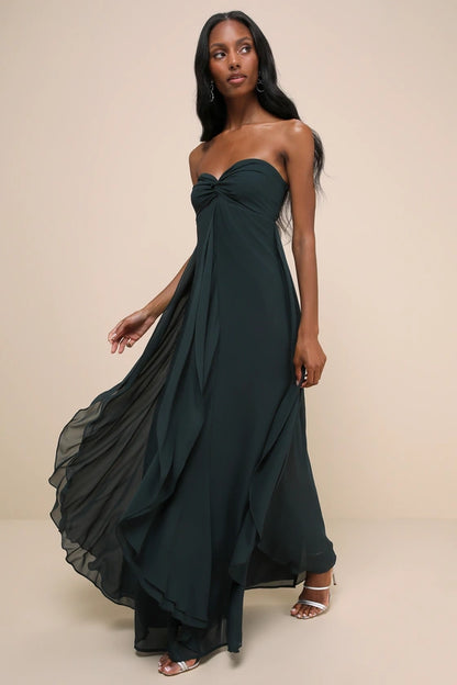 Lulus Intricate Perfection Emerald Green Strapless Ruffled Maxi Dress