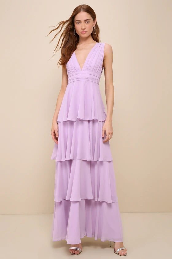 Lulus Amazing Evening Light Blue Floral Tiered Maxi Dress