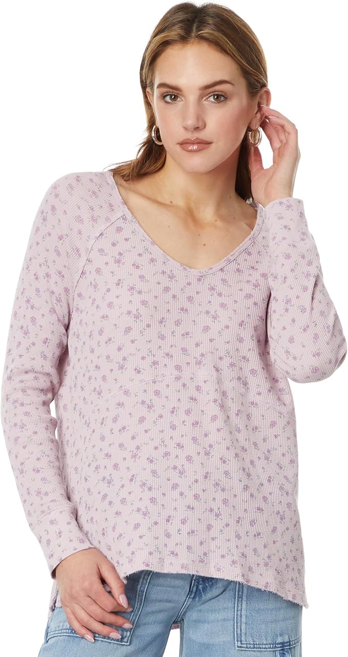 Lucky Brand Women's Oversized V-Neck Waffle Thermal Top