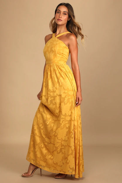 Lulus Love and Beyond Marigold Burnout Floral Maxi Dress