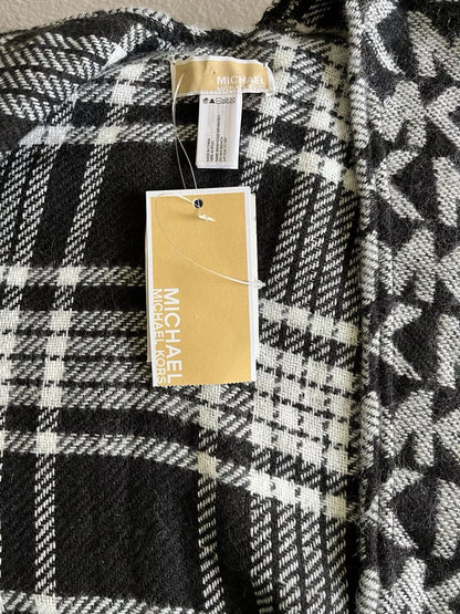 Michael Michael Kors Women’s Logo Plaid Reversible Cape Sweater Black Gray NWT