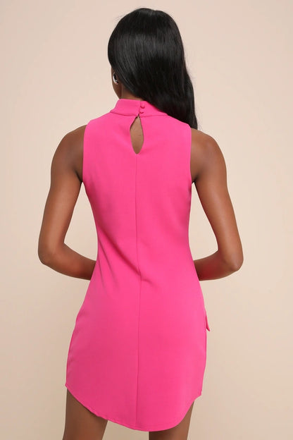 Lulus Eye-Catching Charm Hot Pink Mock Neck Sleeveless Mini Dress