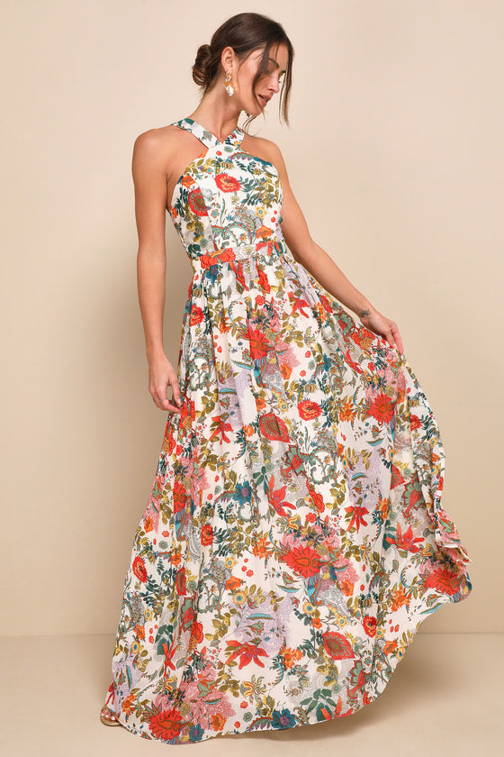 Lulus Lilja Cream Floral Print Maxi Dress