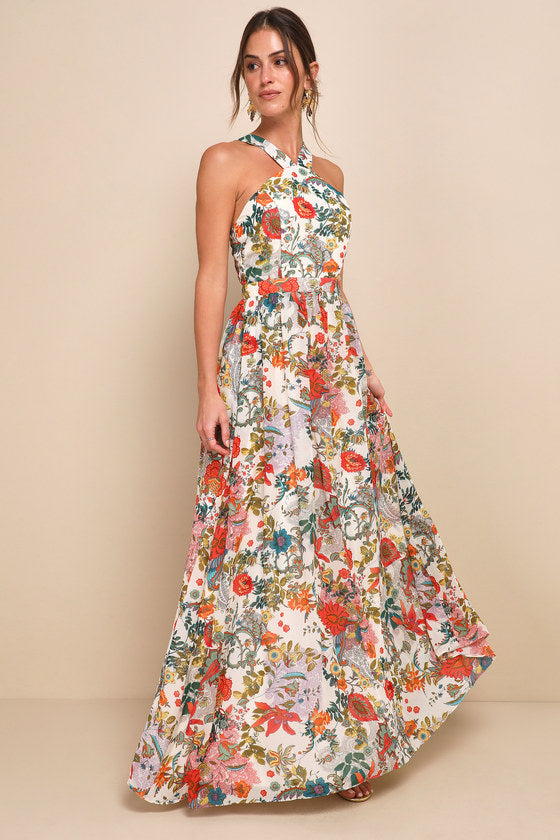 Lulus Lilja Cream Floral Print Maxi Dress