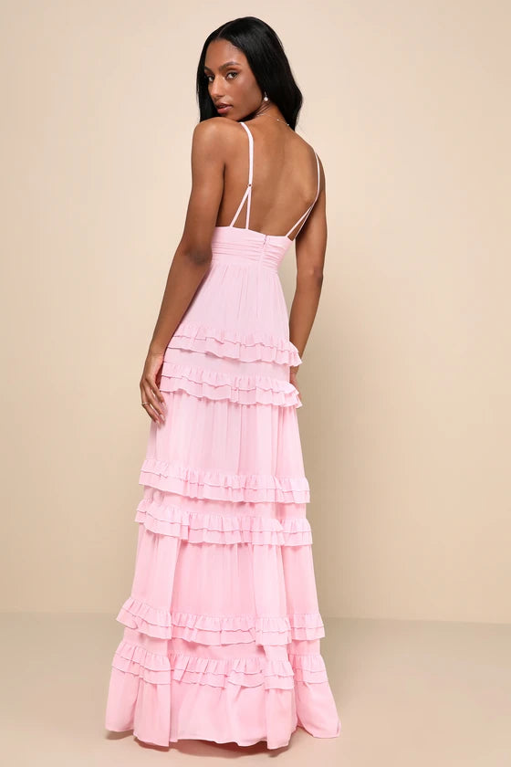 Lulus Lavish Perfection Light Pink Ruffled Tiered Maxi Dress