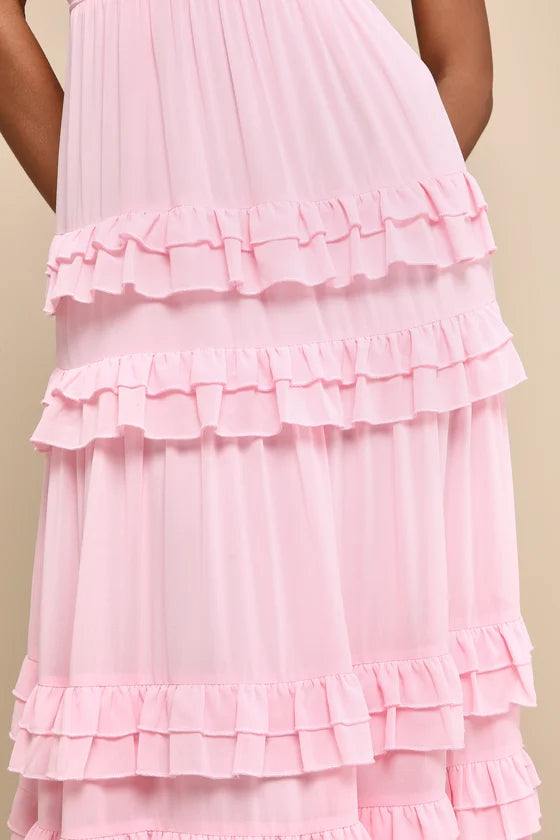 Lulus Lavish Perfection Light Pink Ruffled Tiered Maxi Dress