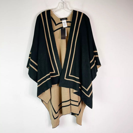 Ralph Lauren Women's Reversible Ruana Striped Border Cape Sweater