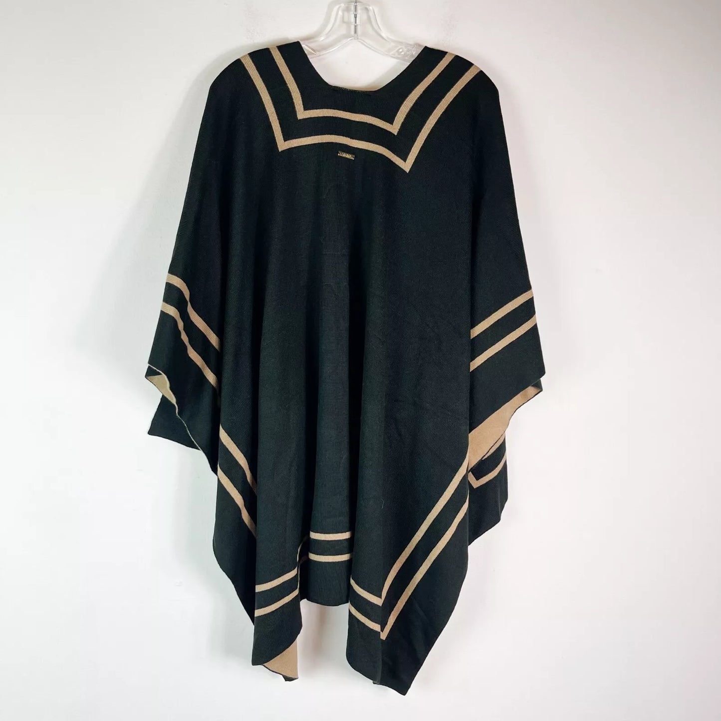 Ralph Lauren Women's Reversible Ruana Striped Border Cape Sweater