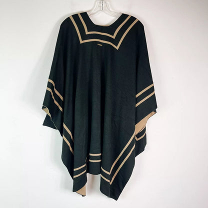 Ralph Lauren Women's Reversible Ruana Striped Border Cape Sweater