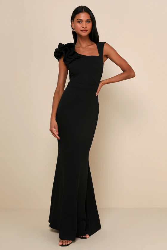 lulus Lucette Black Sleeveless Ruffled Mermaid Maxi Dress