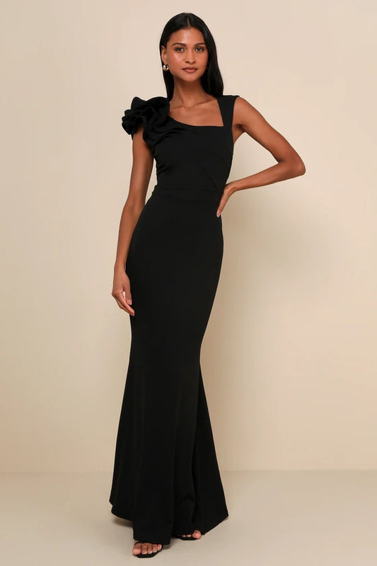 lulus Lucette Black Sleeveless Ruffled Mermaid Maxi Dress