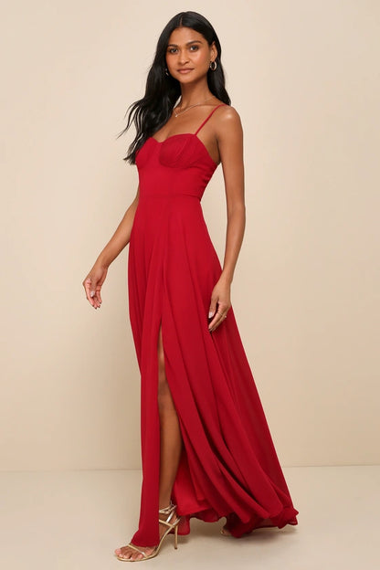 Lulus Cause for Commotion Red Pleated Bustier Maxi Dress